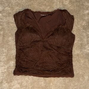 Abercrombie & Fitch Brown Lace Cap Sleeve Crop Top